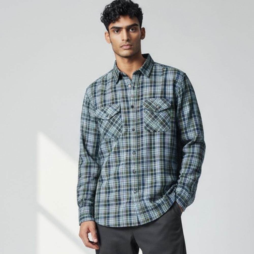 Abercrombie & Fitch Shirt Button Front Long Sleeves Blue Green Plaid Men M‎